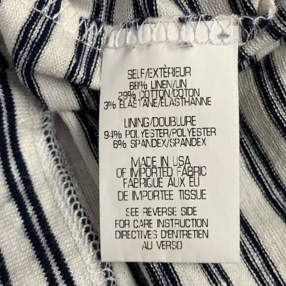 THEORY Size S Adiany B White Navy Linen Cotton Blend Stripe Midi T-Shirt Dress - Picture 10 of 11